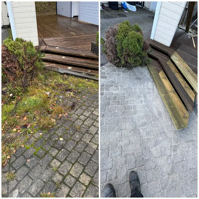 Før og etter - ryddet og vaskede heller i Lillesand