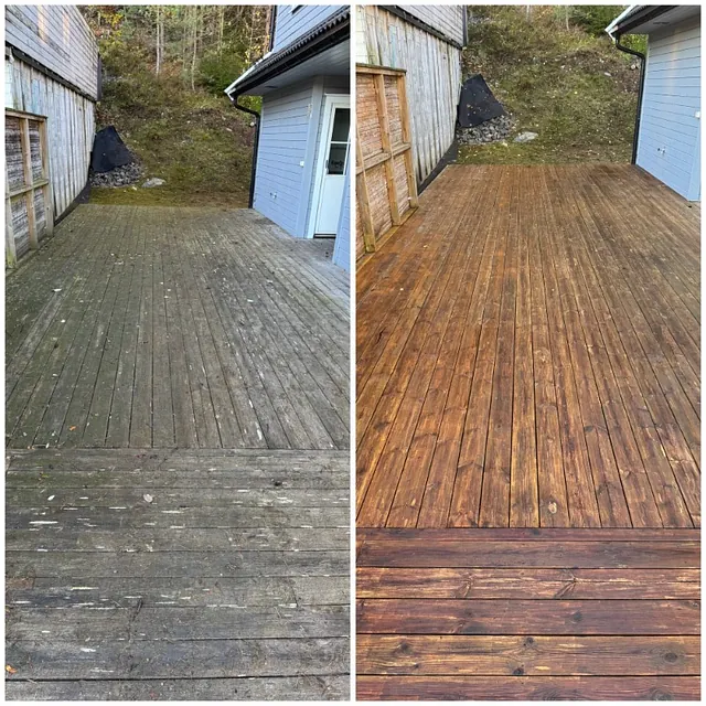 Før og etterbilder av restaurert platting