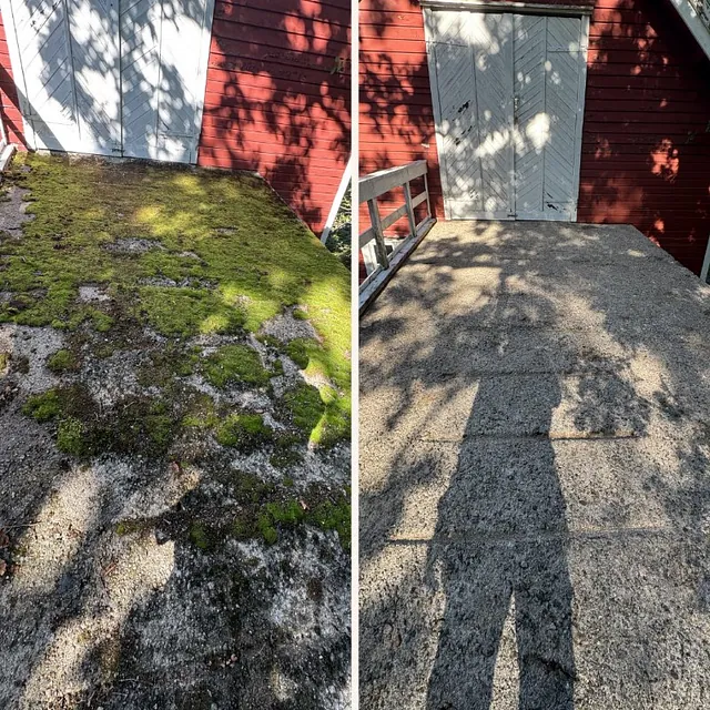 Vask av mur, før og etterbilde